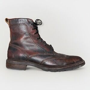 Frye James Lug Wingtip Boots Mens 12 D Brown Sole Lace Up Leather Shoes